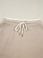 Contrast Collared Neck Top and Drawstring Mini Skirt Set