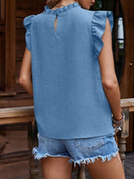 Frill Mock Neck Ruffled Cap Sleeve Blouse