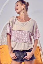 BiBi Triblend Knit with Leopard Block Out Stitching