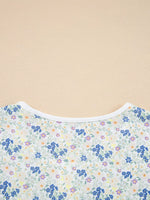 Floral Print Henley Button 3/4 Sleeve Blouse