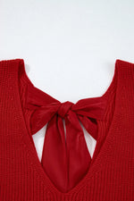 Lantern Sleeve V Neck Knot Back Sweater