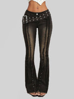 Belted High Waist Flare Jeans