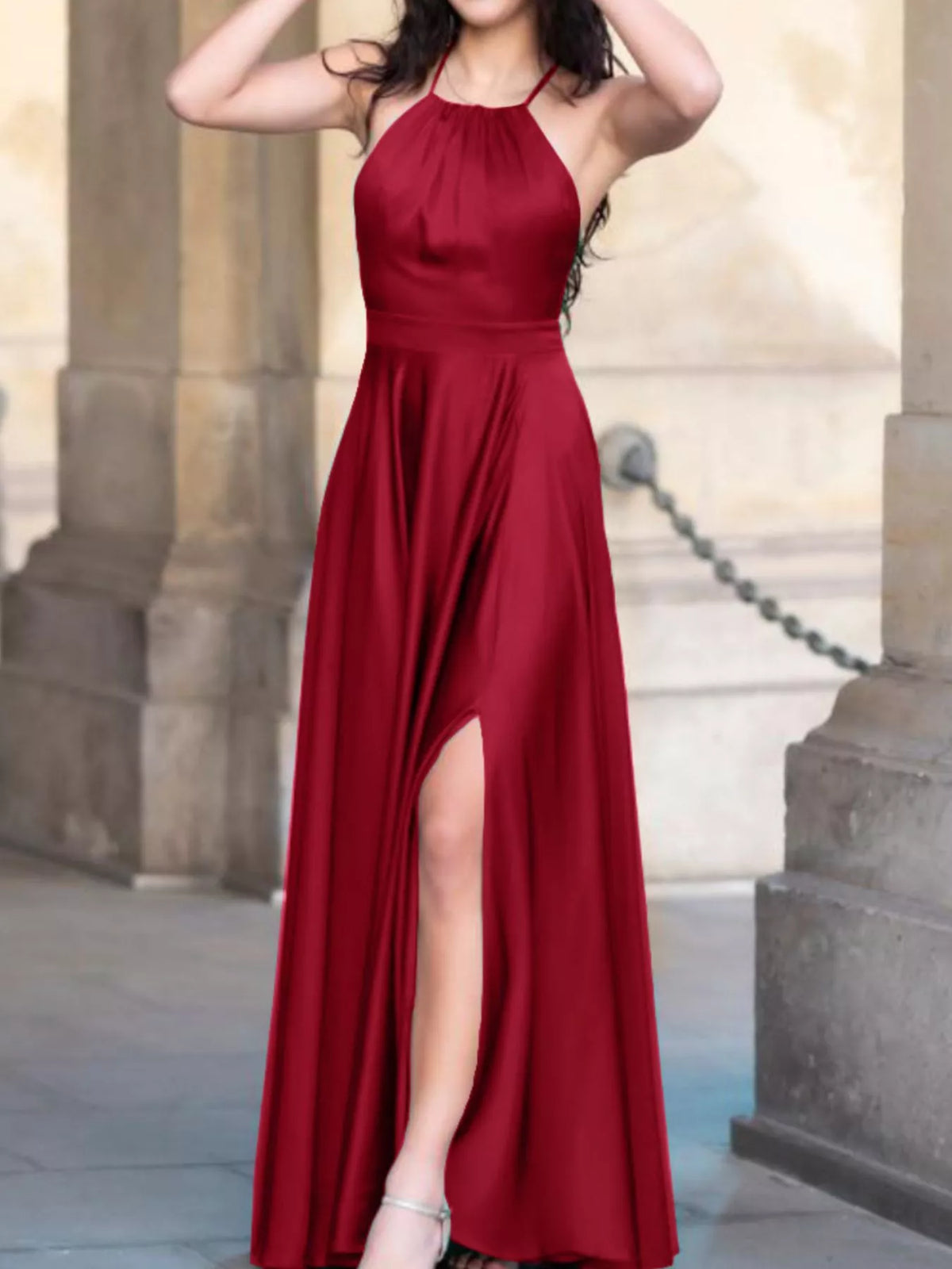 Halter Neck Slit Maxi Dress