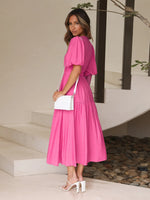 Surplice Half Puff Sleeve Midi Dress