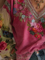 Full Size Floral Embroidered V-Neck Blouse Plus Size