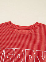 Merry Twisted Rib Christmas Loose Long Sleeve Top