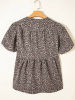 Leopard Print Ruffle Hem Denim Top