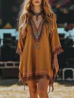Fringe Hem 3/4 Sleeve Mini Dress