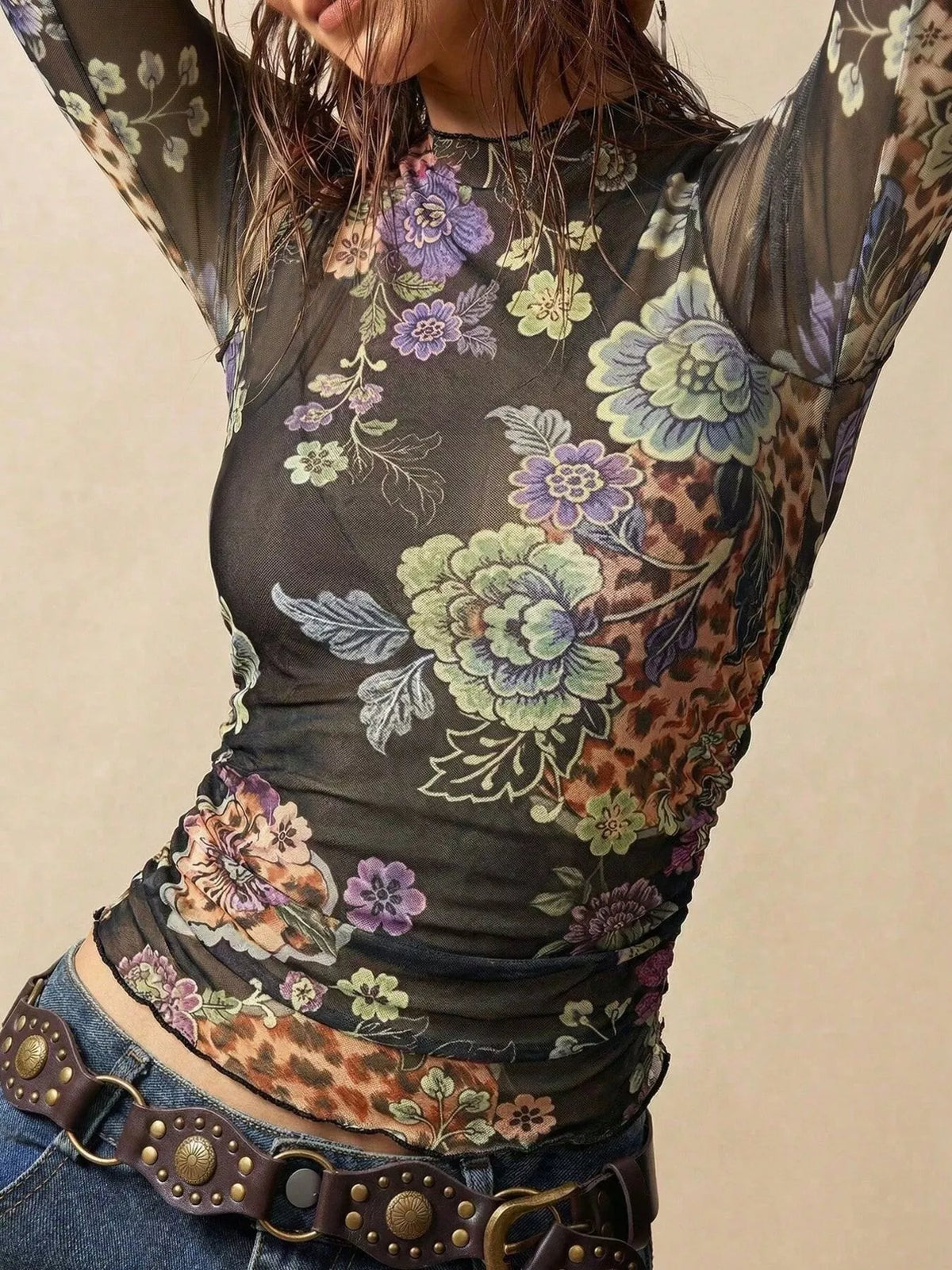 Floral Mesh Long Sleeve Top