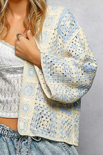 POL Open Front Crochet Cardigan with Granny Square Pattern