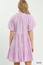 Umgee Jacquard Puff Sleeve Mini Dress