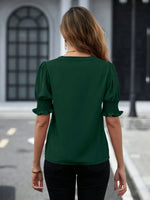 Notched Short Sleeve Blouse