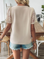 V-Neck Lace Short Sleeve T-Shirt