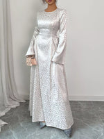 Leopard Lace Up Long Sleeve Maxi Dress