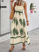 Smocked Bodice Colorful Print Tank Dress