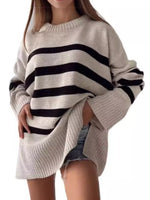 Side Slit Striped Oversized Knit Sweater