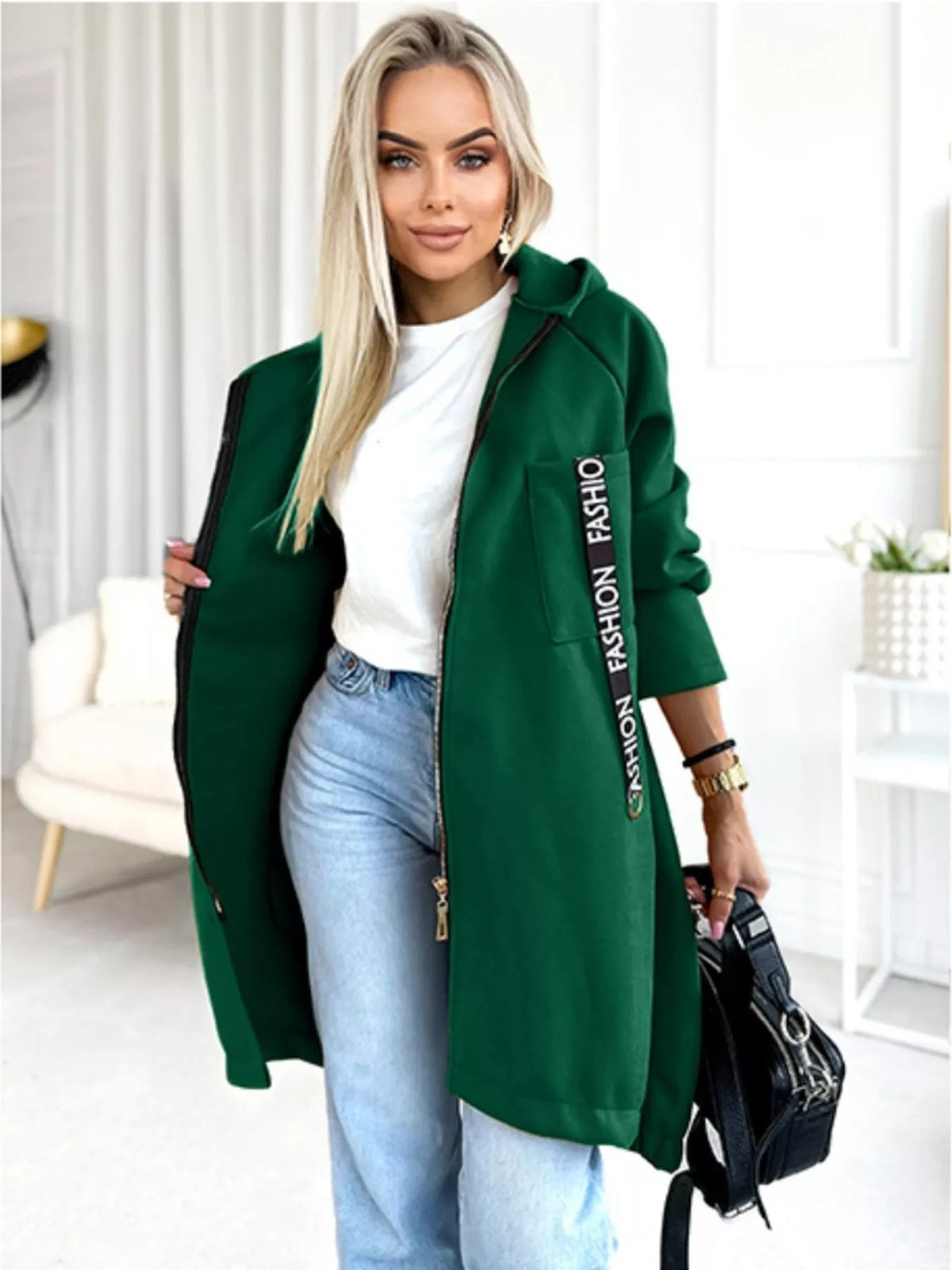 Full Size Zip Up Longline Hooded Outerwear Plus Size
