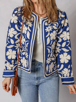Flower Print Open Front Buttoned Cuffs Elegant Jacket