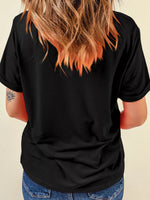 Sequin Love Heart Patched Crew Neck Casual Tee