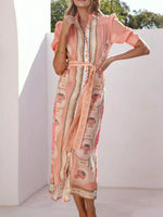 Printed Puff Sleeve Tie Waist Midi Dress