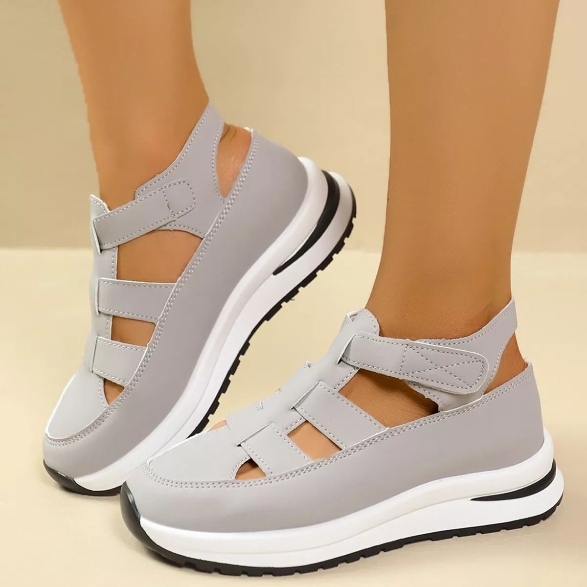 Cutout Round Toe Platform Sandals