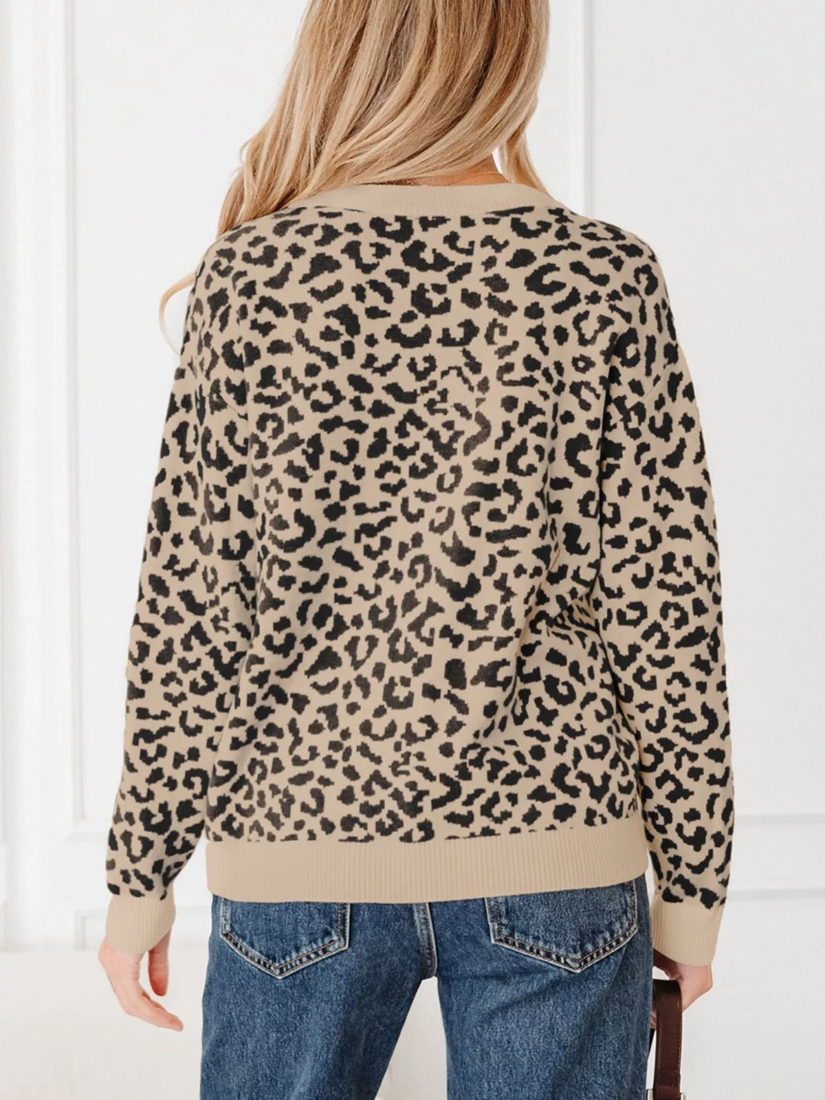 Leopard Drop Shoulder Chunky Knitted Cardigan