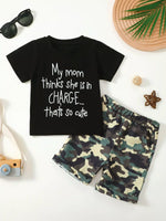 Children's Letter Graphic Tee and Camouflage Shorts Set