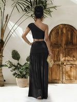 One-Shoulder Top and Ruched Maxi Skirt Set
