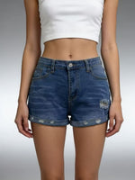 Distressed Denim Roll-Up Shorts