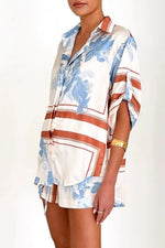 Printed Collared Neck Top and Shorts Set
