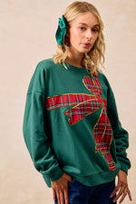 BiBi Plaid Ribbon Bow Detail Christmas Fleece Pullover