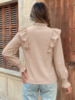 Ruffled Tie Neck Long Sleeve Blouse