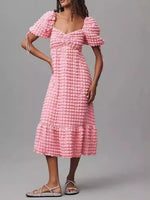 Textured Sweetheart Neck Short Sleeve Dress