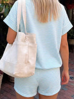 Full Size Striped Round Neck Tee and Shorts Set Plus Size