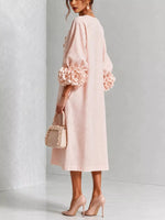 3D Floral Round Neck Midi Dress