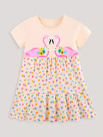 Children's Flamingo Print Tiered Casual Dress