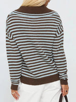 Striped Knit Dropped Shoulder Sweater