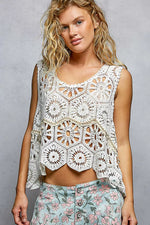 POL Boho Floral Crochet Sweater Vest with Scalloped Edge