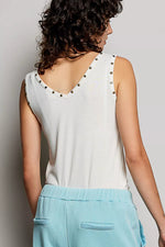 POL Studded Trim Button-Front Ruffle Detail Tank