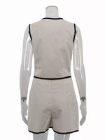 Contrast Trim Vest and Skirt Set