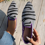 Point Toe Animal Print Knit Slip-On Loafers with Contrast Trim