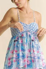 Davi & Dani Tropical Floral Geo Print Tie Back Tube Top Romper