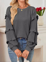 Ruffled Long Sleeve Knit T-Shirt