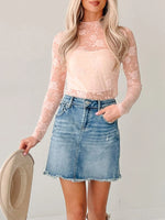 Lace Mock Neck Long Sleeve Blouse