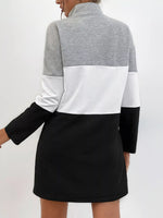 Color Block Zip Front Casual Dress
