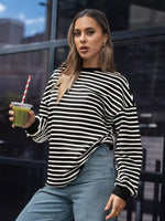 Striped Round Neck Oversized Casual Sweatshirt