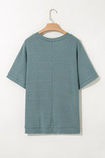 Oversized Ribbed Knit V Neck Dolman Short Sleeve Top
