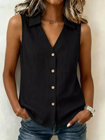 Full Size Button-Up Collared Neck Sleeveless Top Plus Size