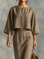 Full Size Solid Color Cropped Top and Midi Skirt Set Plus Size