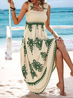 Smocked Bodice Colorful Print Tank Dress